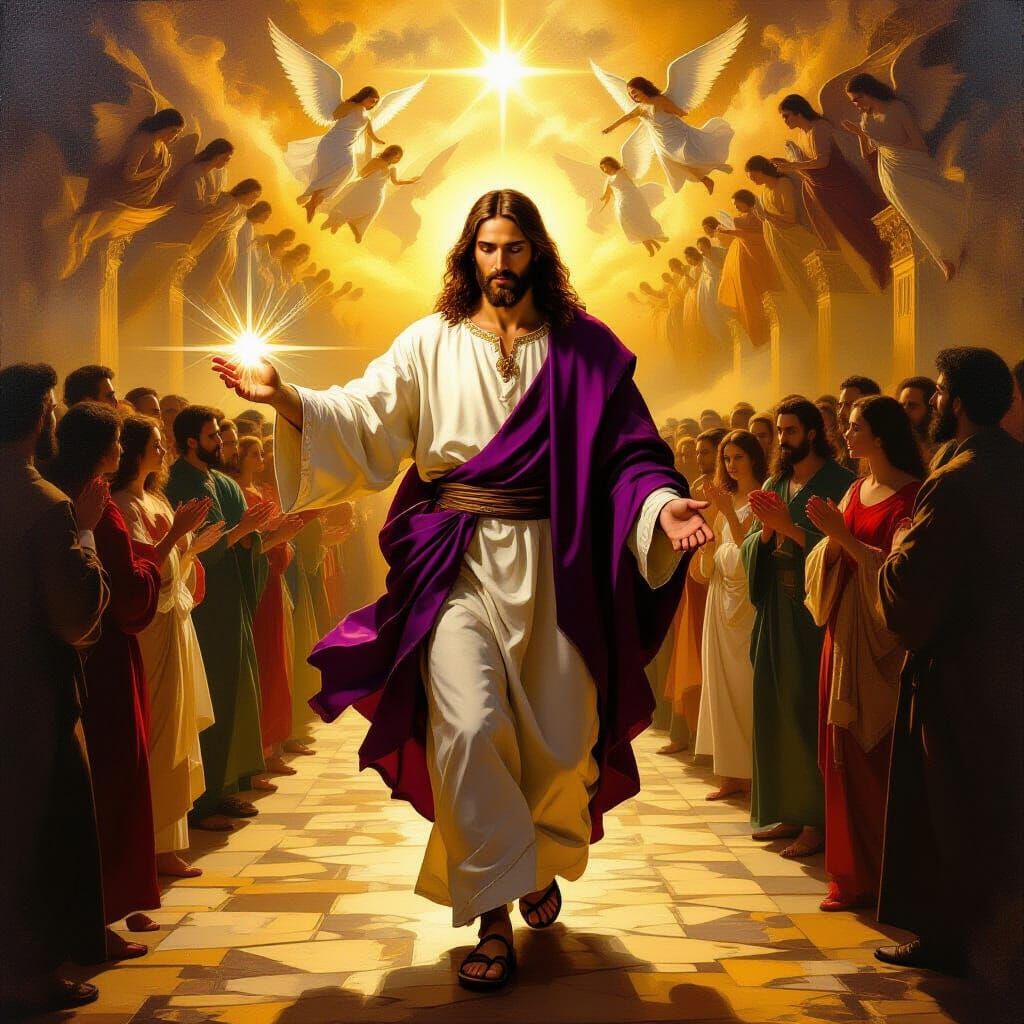 Jesus in Heavenly Streets, Oil Painting in Baroque Style