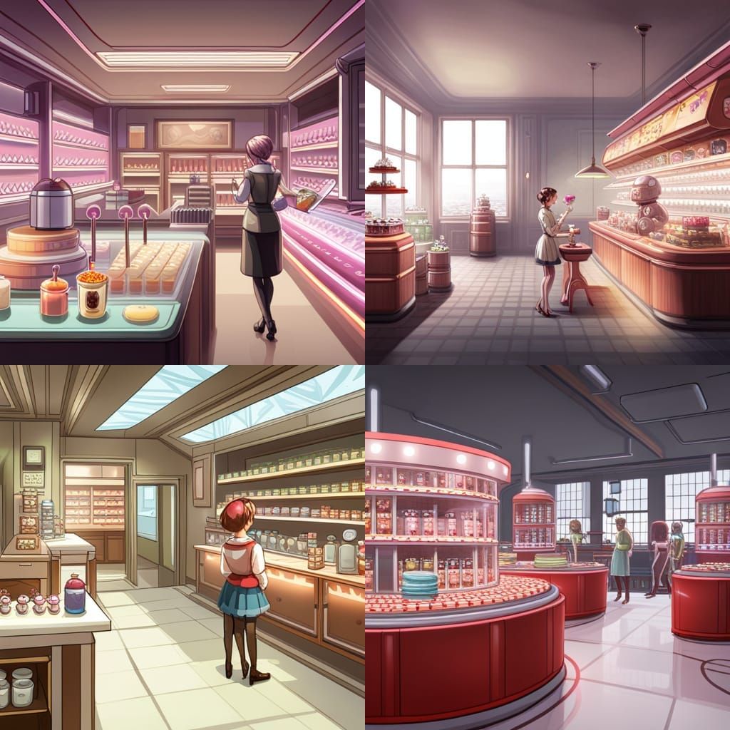 Futuristic Robot Sweet Shop Illustration