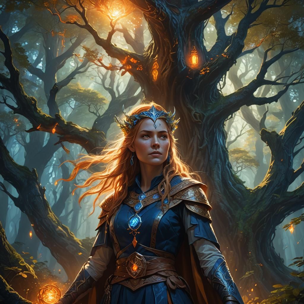 Sorceress Linnea in Mystical Forest: Fantasy Concept Art