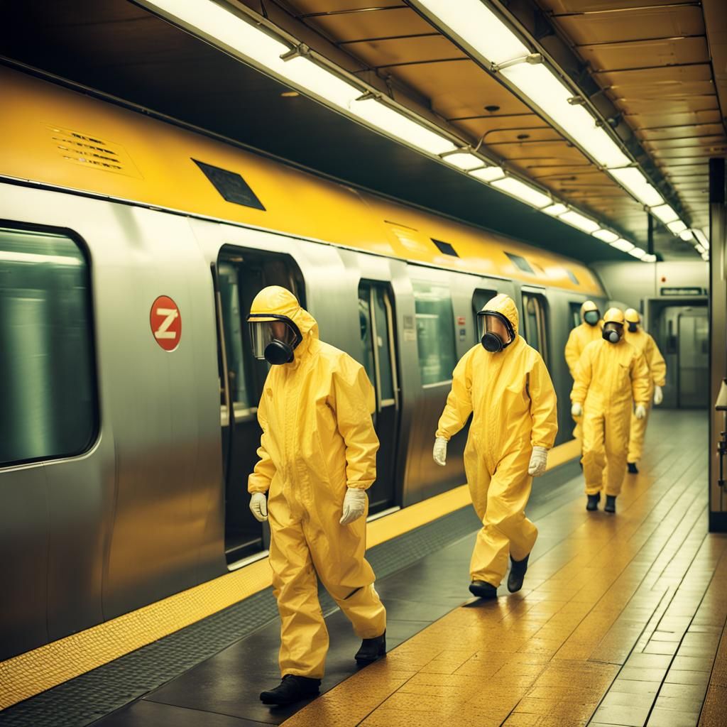 Underground Subway Station with People in Suits
