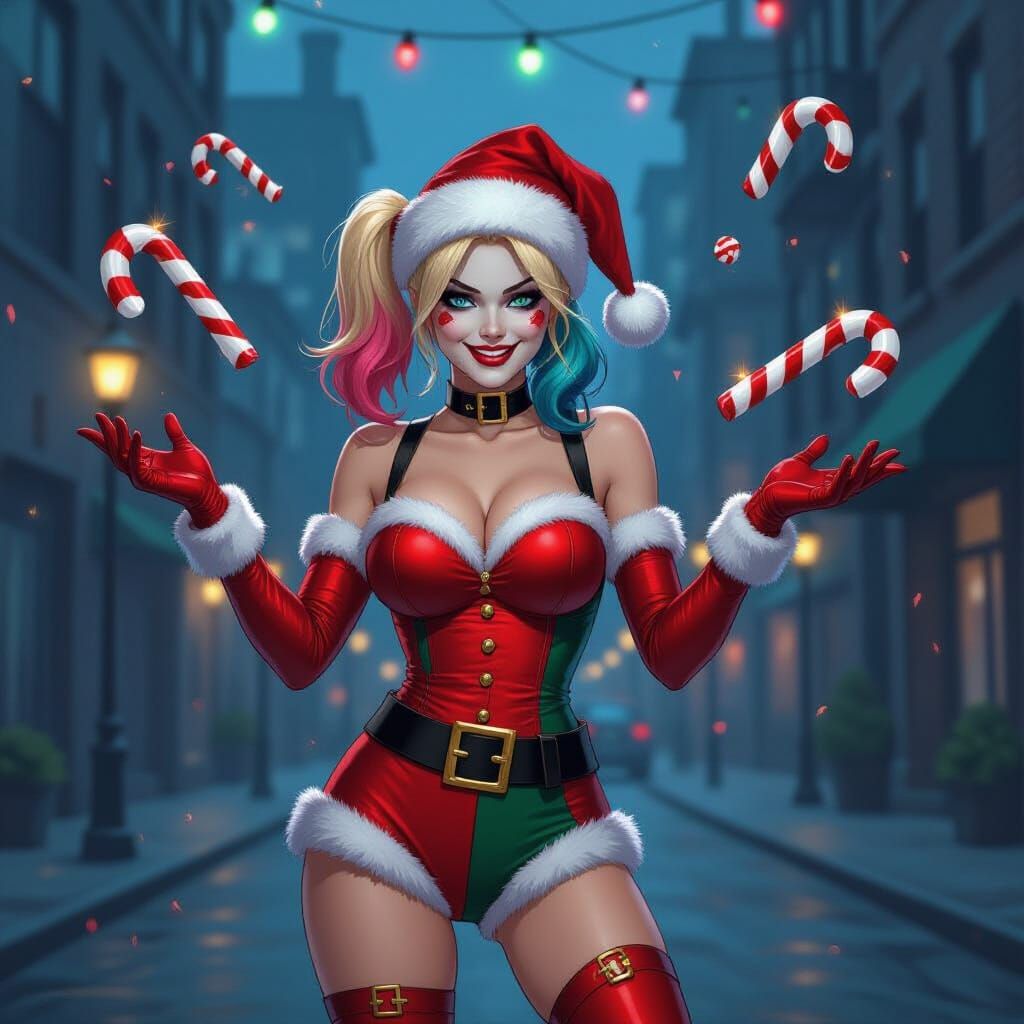 Harley Quinn Juggling Explosive Candy Canes