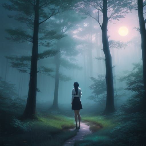 Dreamy Forest Goddess Under Vibrant Moonlight