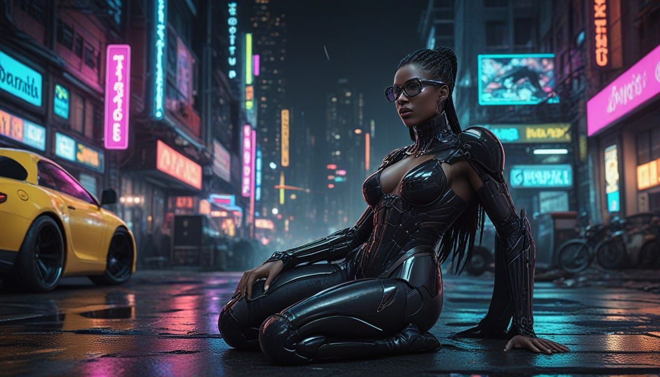 Confident Woman Dominates Neon City Night