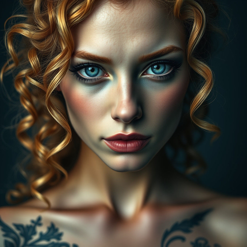 Strawberry Blonde Woman with Reflected Portrait, Digital Art