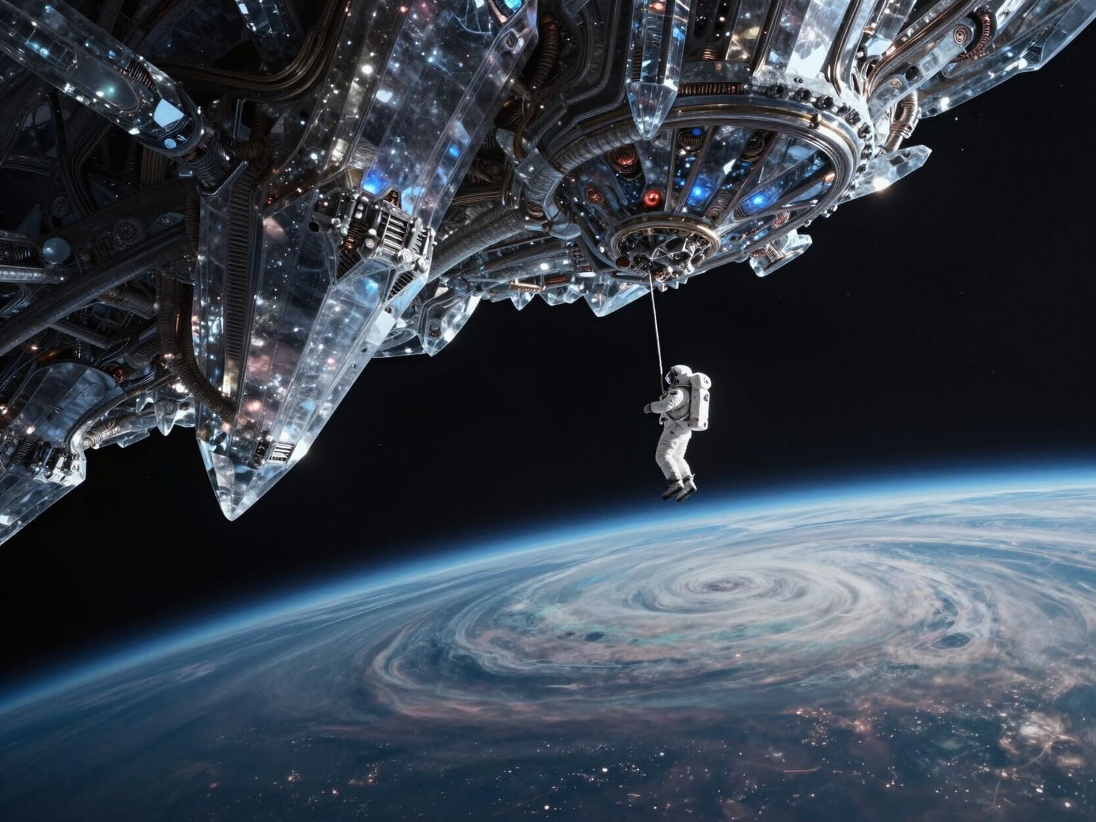 Astronaut Explores Alien Structure in Cosmic Void