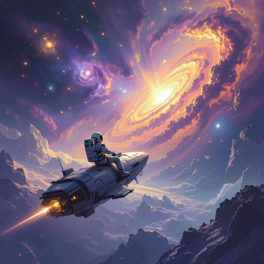 Astronaut Adrift in Cosmic Nebula, Realistic Sci-Fi Style