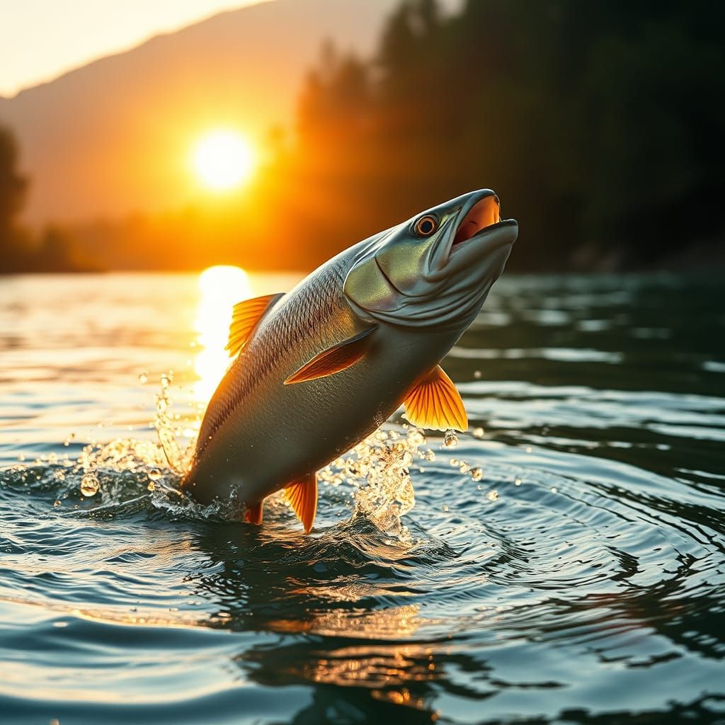 A Majestic Fish Leaps from Crystal-Clear Waters in Cinematic...