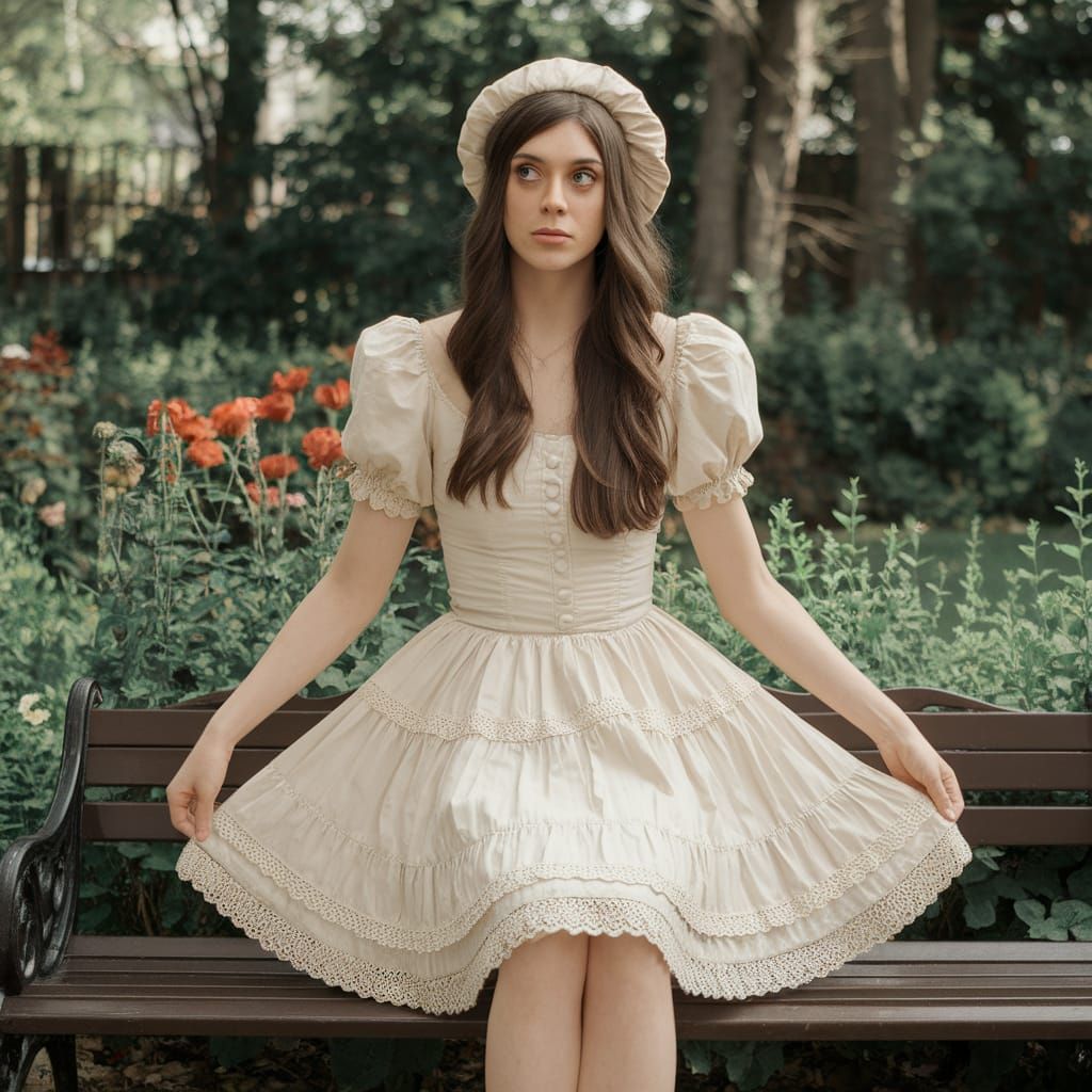 Muscular Young Man in Frilly Dress in Garden