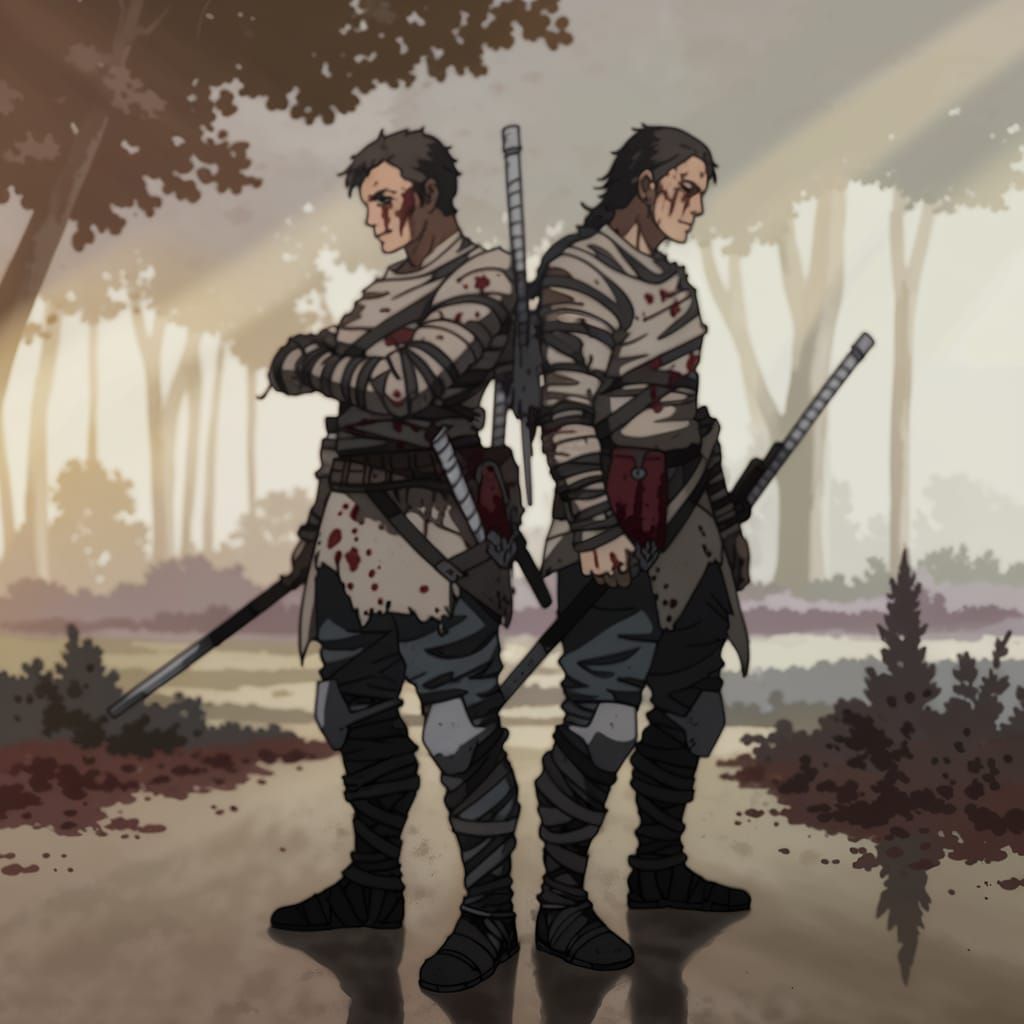 Weary Warriors Walk in Sunlit Forest