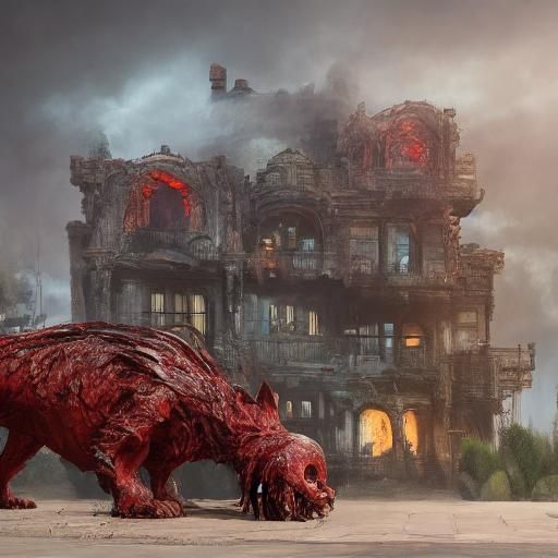 Horrific Dog Flesh Monster in Modern Home