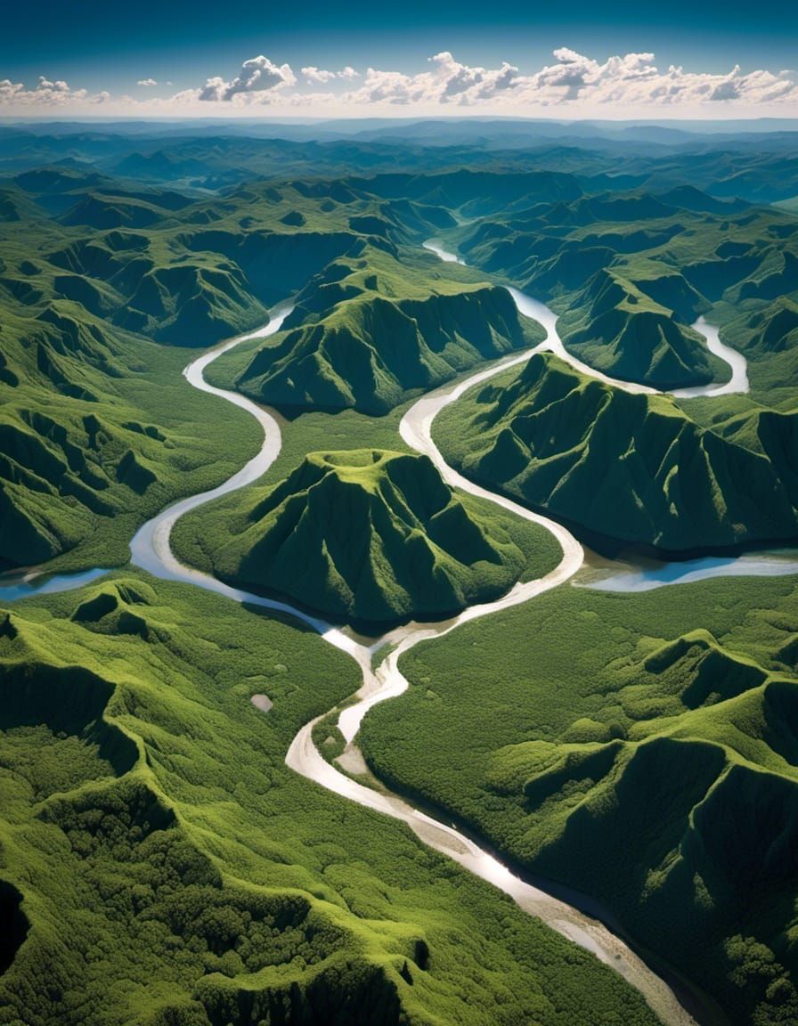 Aerial View of Rugged Mountain and Valley Landscape