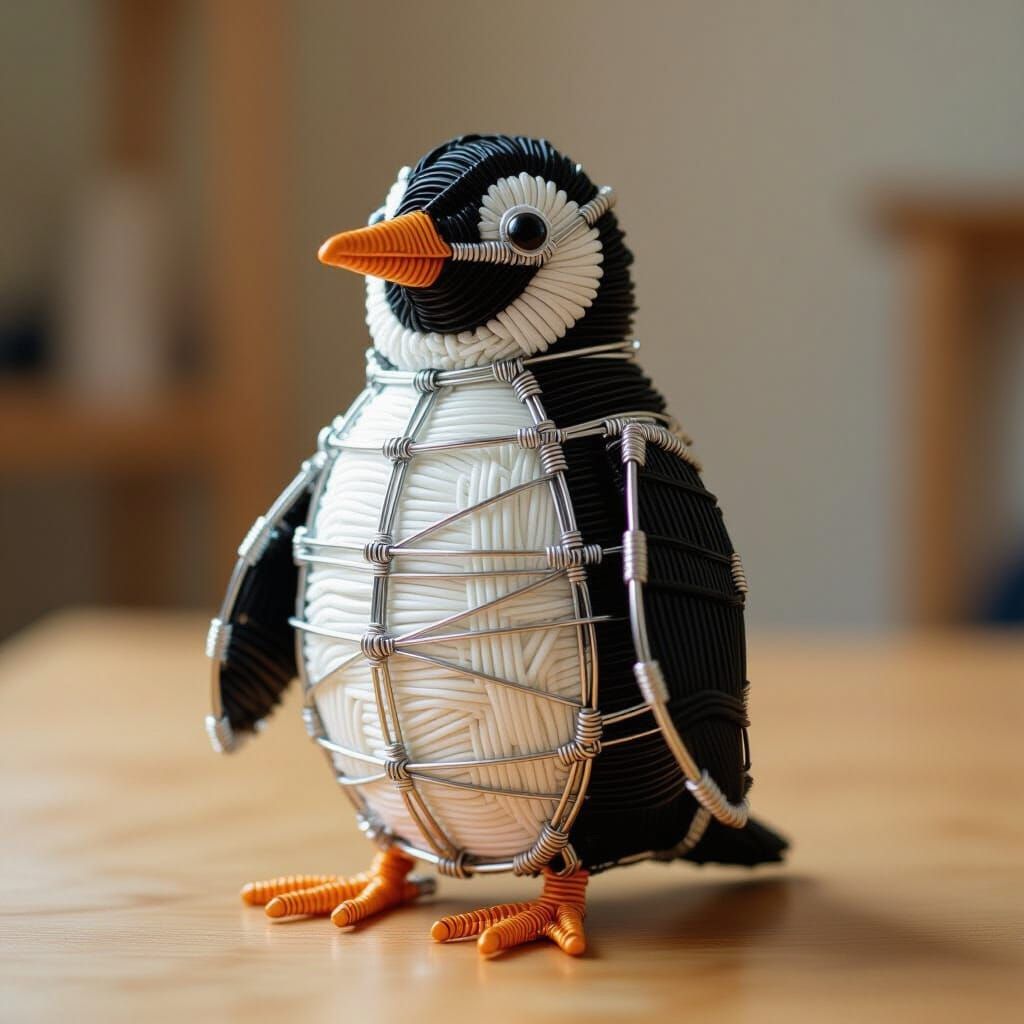 Wire Penguin Sculpture: Elegant Avian Art