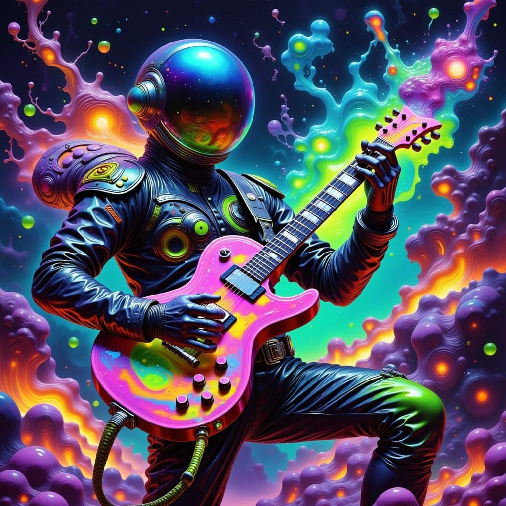 Surreal Astronaut Performs Glowing Electric Guitar in a Psyc...