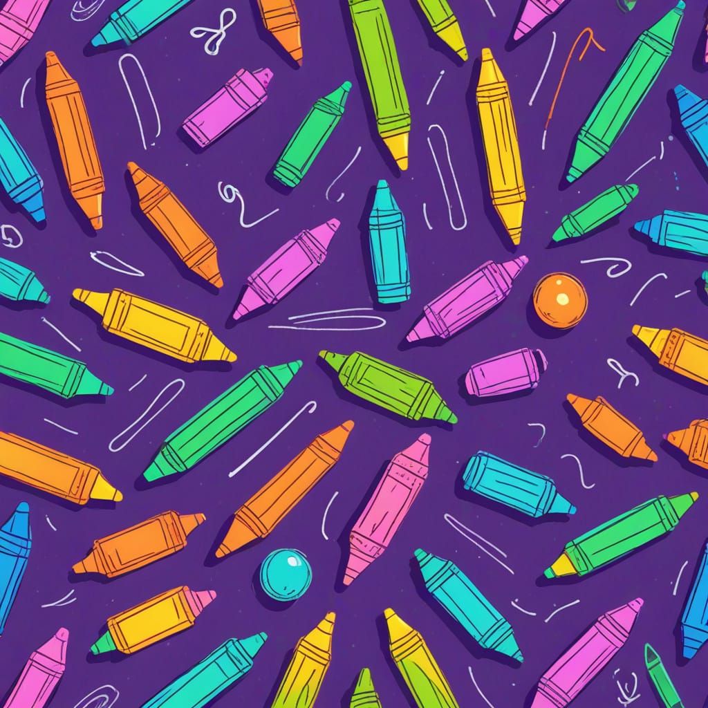 Childlike Drawing of Colorful Toys on Table