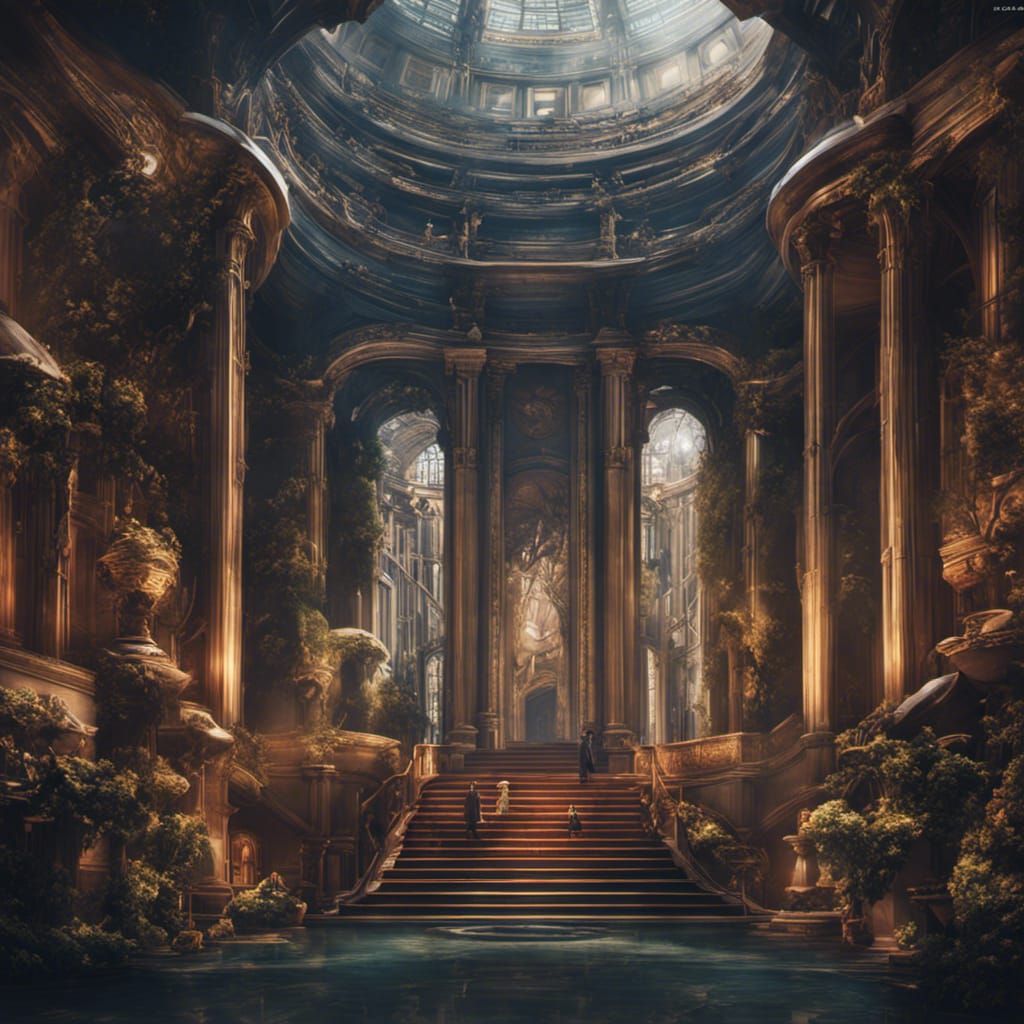 Detailed Art Deco Grand Staircase in 8k