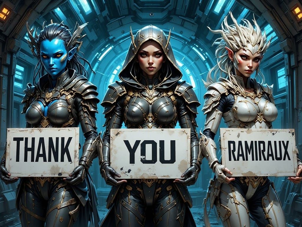 Alien Crew Thanking Ramiraux in Cyberpunk Style