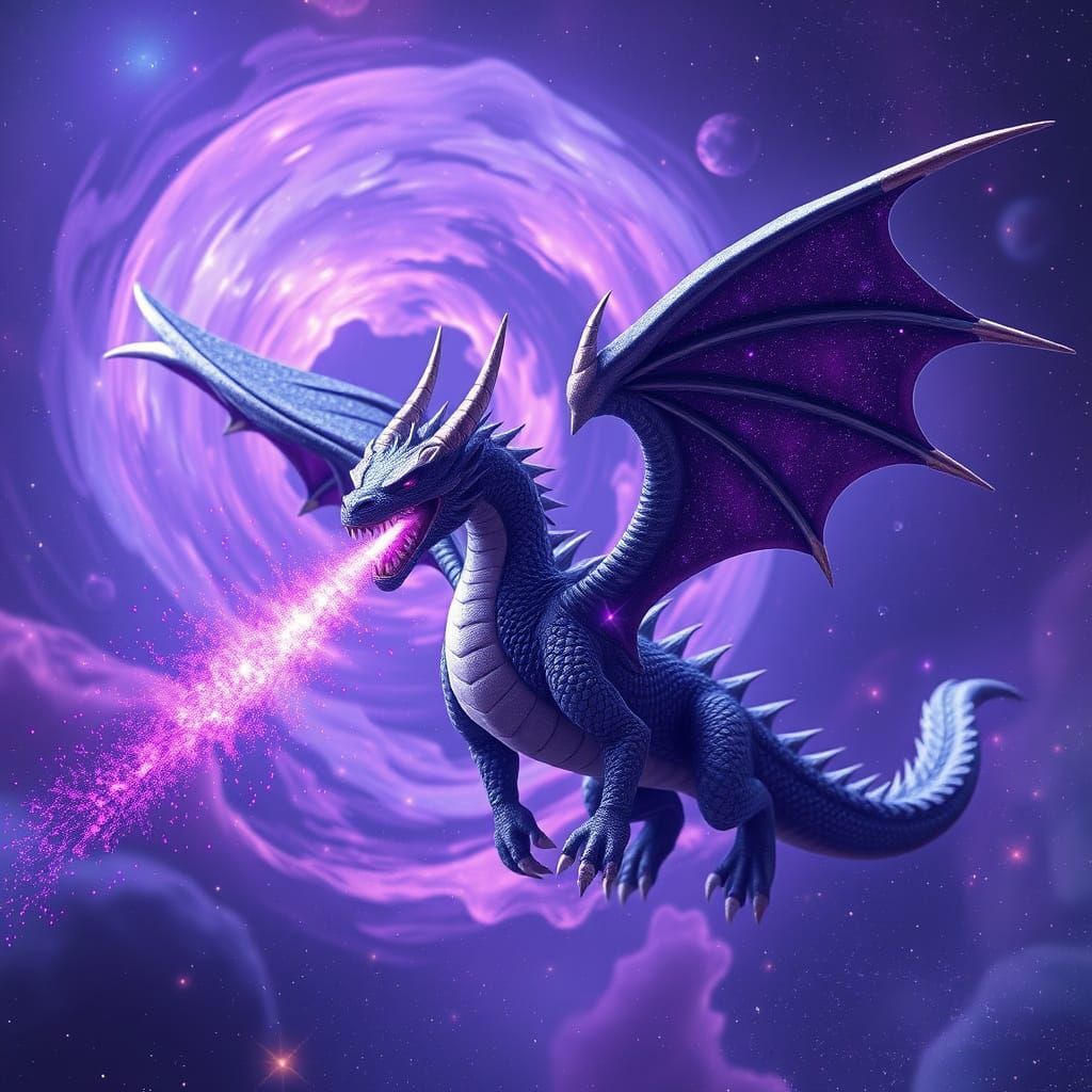 Cosmic Dragon Breathing Fireworks in 3D Anime Style