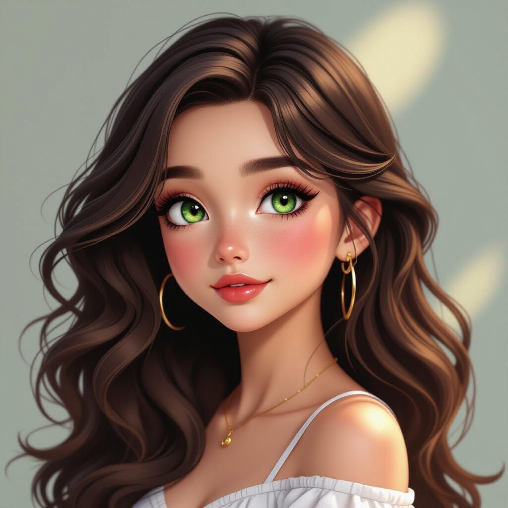 Anime Girl Portrait in 3D with Emerald Eyes