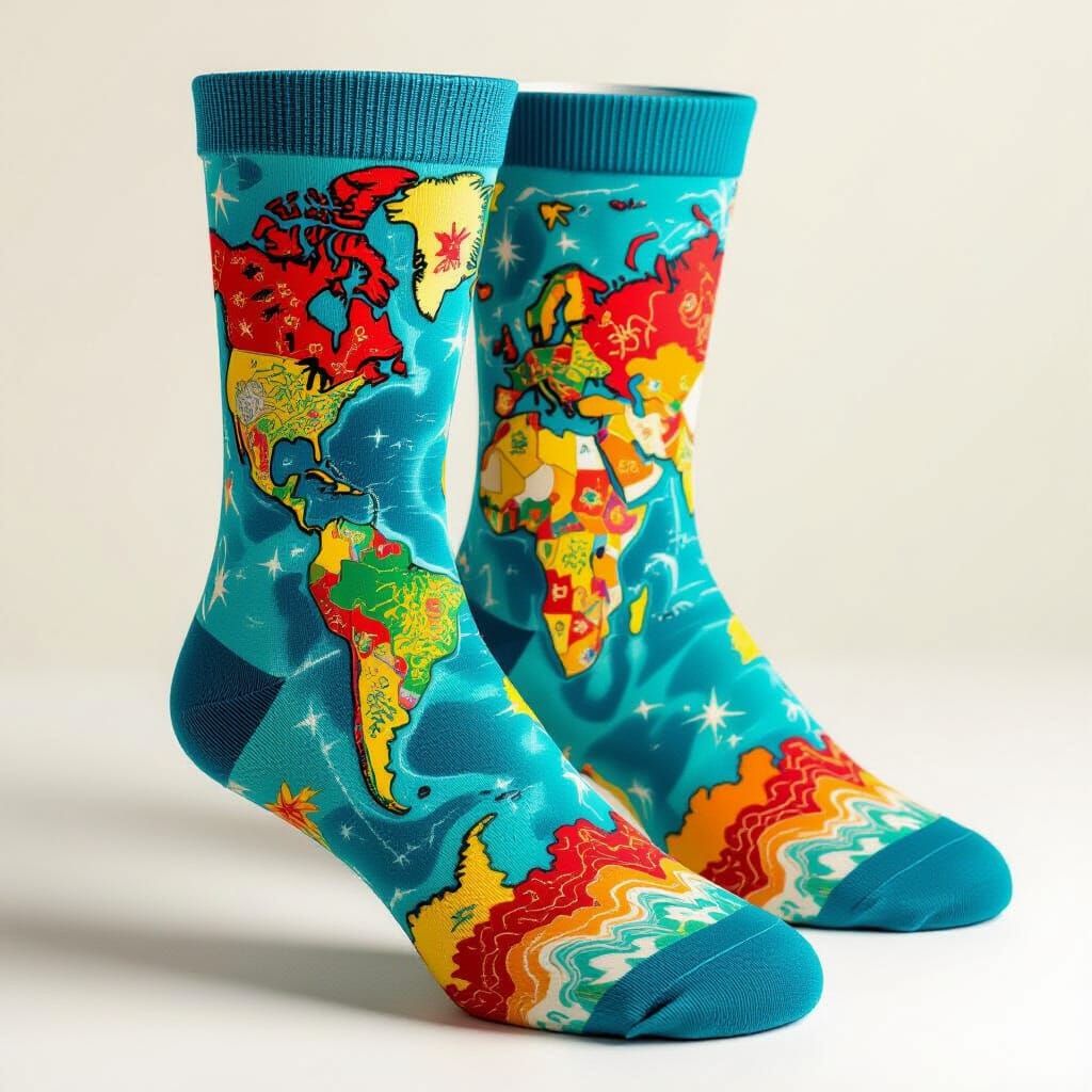 Porcelain Sock Continent Map Art in Pop Style