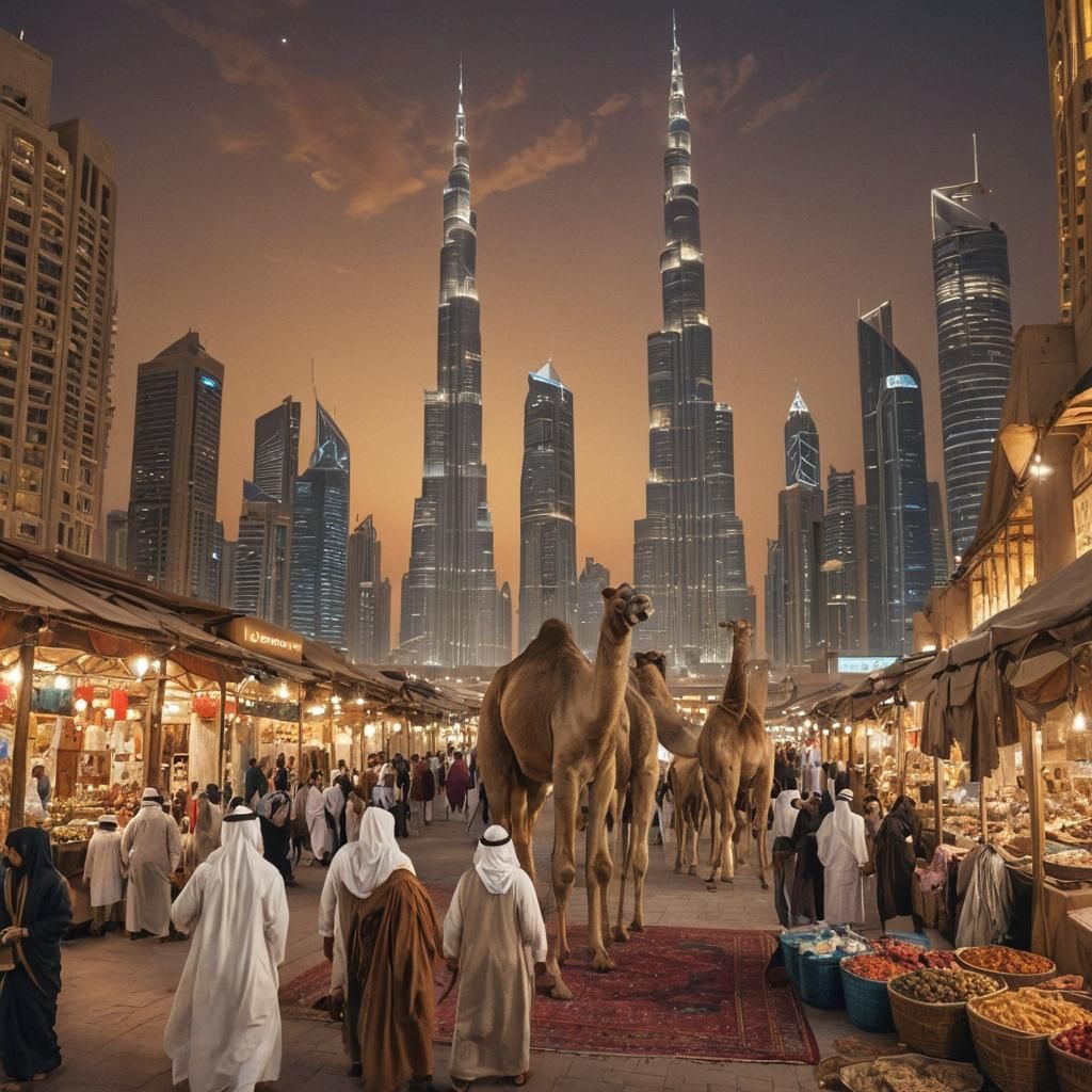 Burj Khalifa at Night: Middle Eastern Market Concept Art
