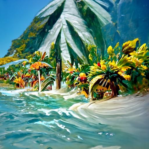 Lush Tropical Paradise as Oil Painting