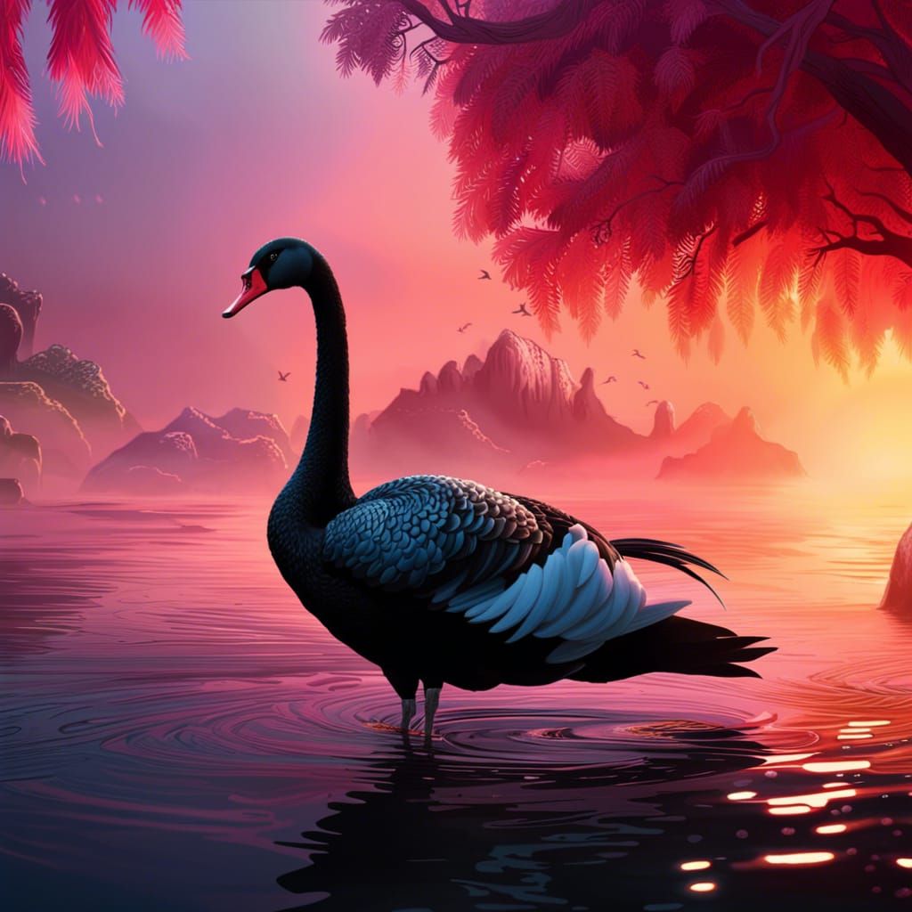 Hyperrealistic Black Swan in 3D Digital Art