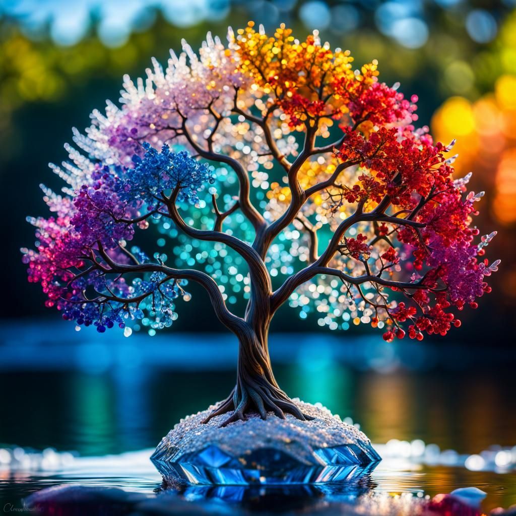 Colorful Crystalline Tree Reflected in Water