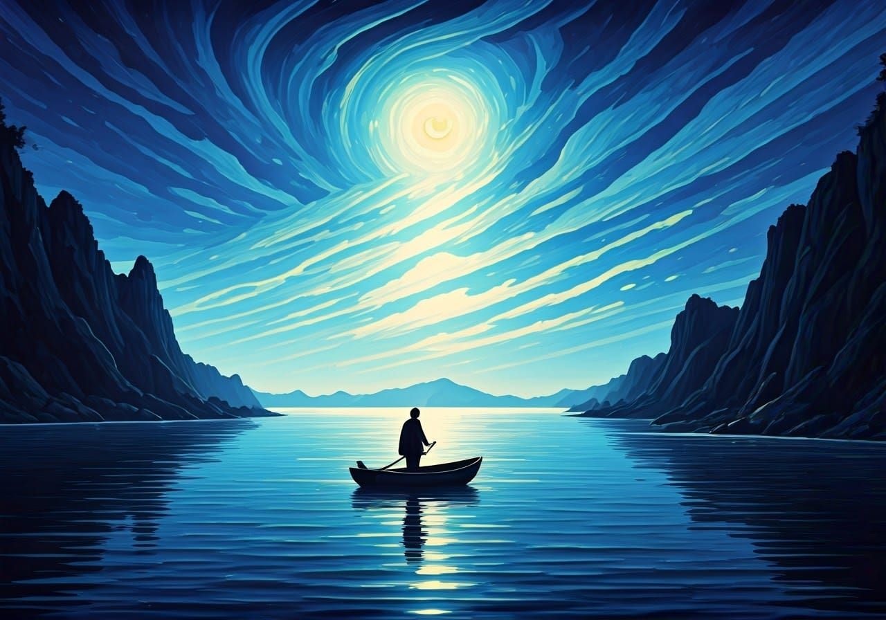 Mystical Blue Night Scene with Dreamy Waters