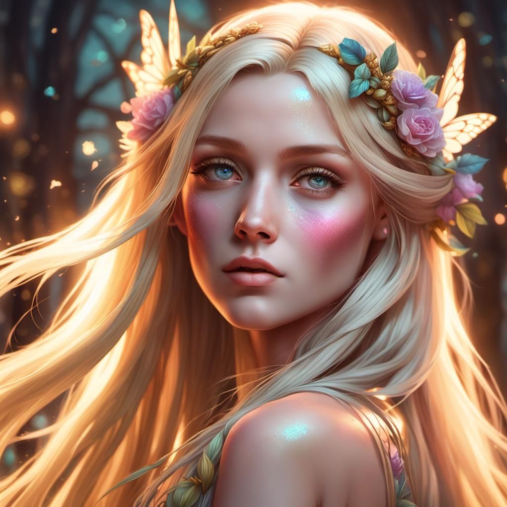 Blonde Fairy Portrait in Art Nouveau Style