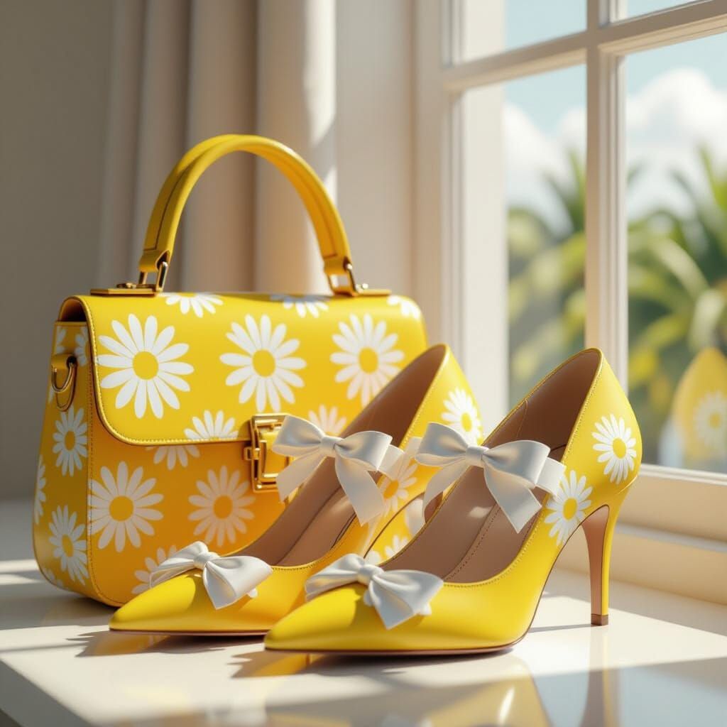 Dahlia Yellow Oxford Heels with Daisy Print
