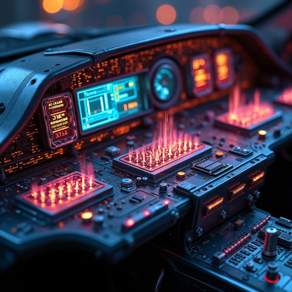Cyberpunk Dashboard with Holographic Nixie Tubes