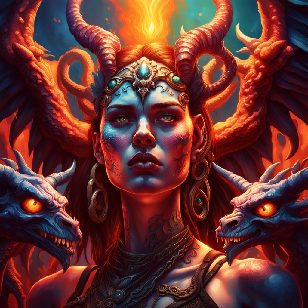 Hyperrealistic Lilith with Demons in Splash Art