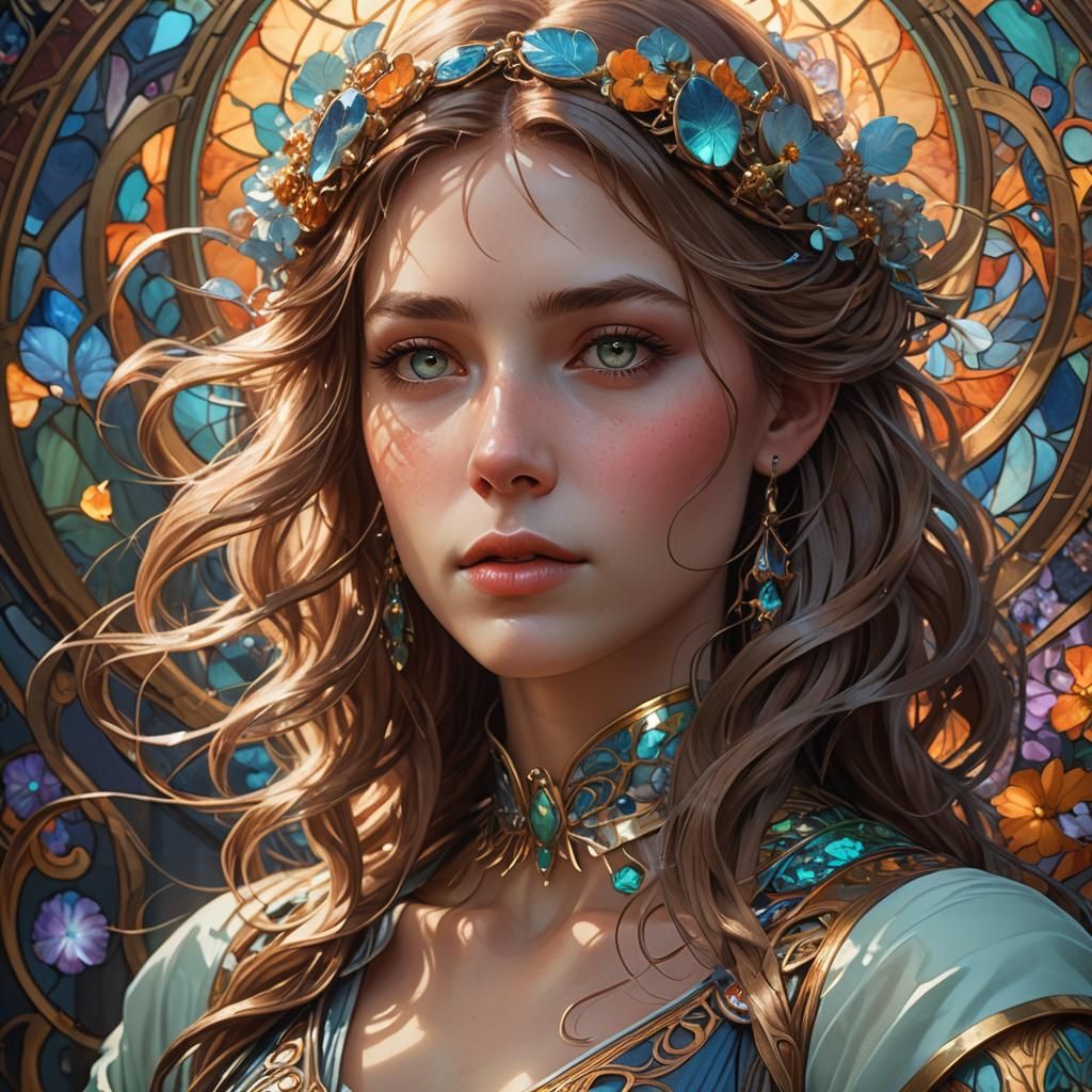 Ethereal Woman Portrait in Art Nouveau Style