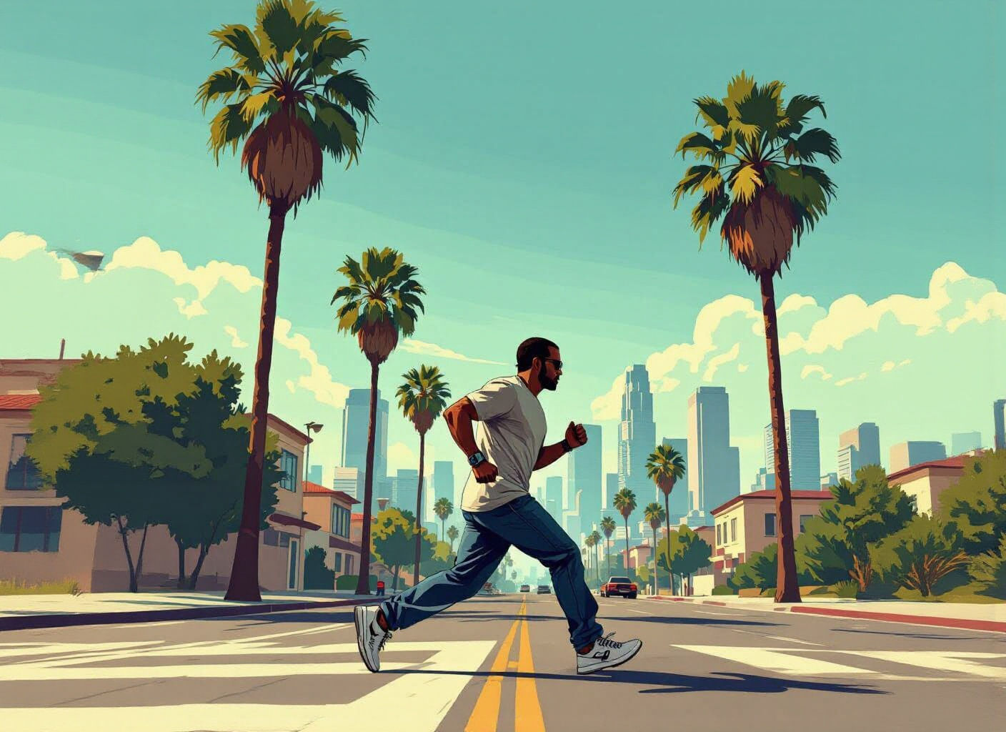 Man Runs Across Street in GTA Art Style
