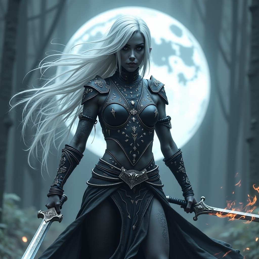 Drow Sword Dancer Under the Moon