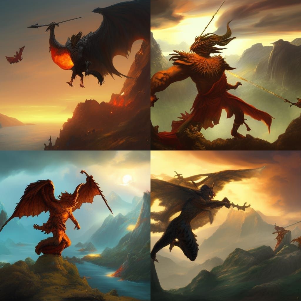 Buff Chicken and Dragon Dark Fantasy Concept Art