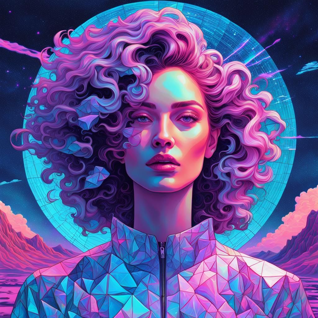 Vaporwave Woman Portrait in Astral Style