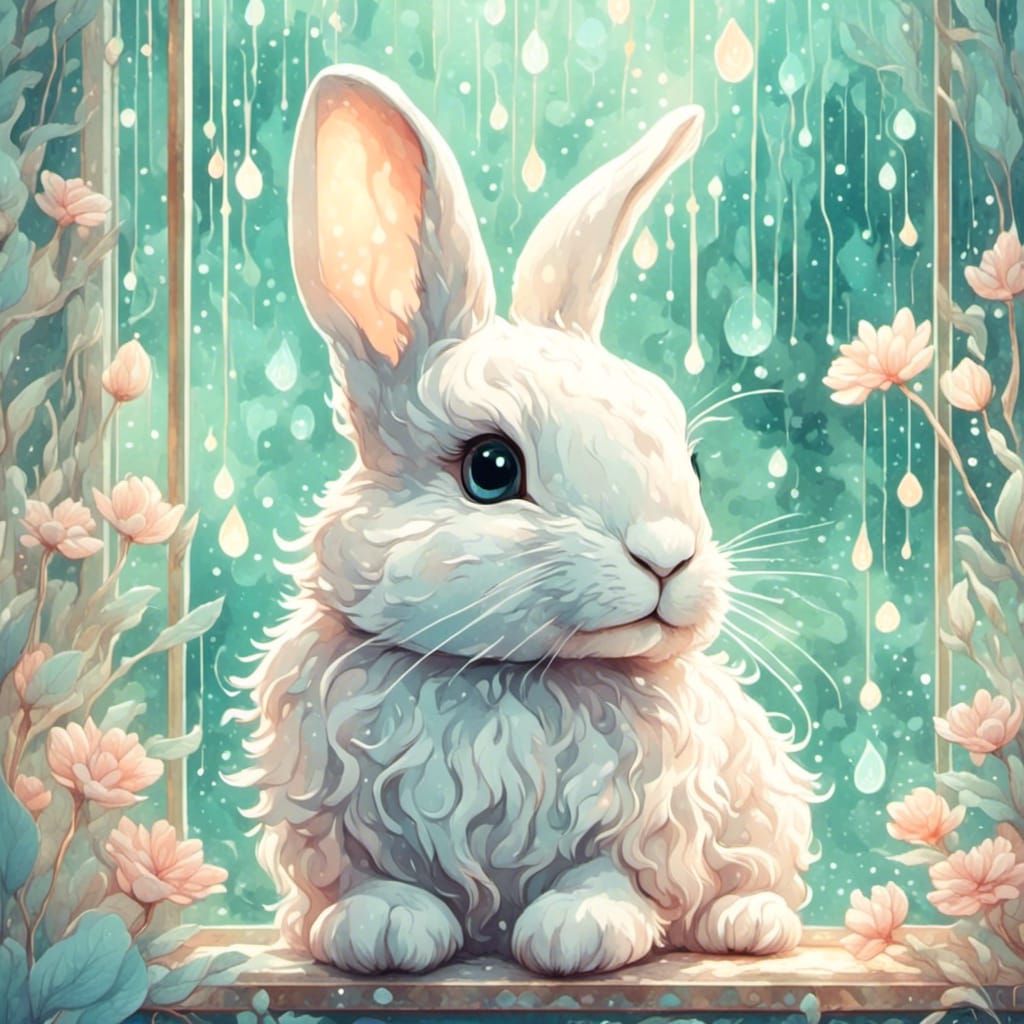 Pastel Rabbit Portrait in Watercolor Style