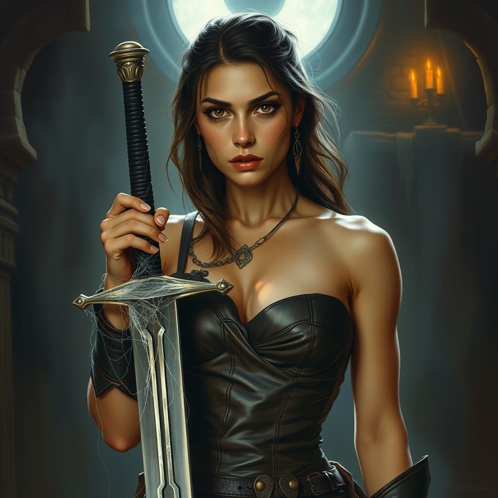 Fierce Woman Finds Sword in Mystical Chamber