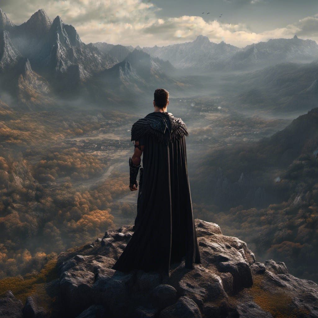 Man with Bat Wings on Mountain Cliff