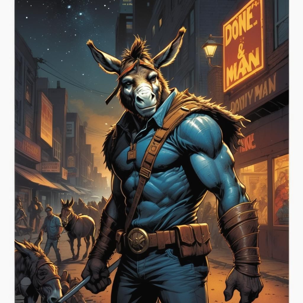 Donkey Man in Comic Book Style Art