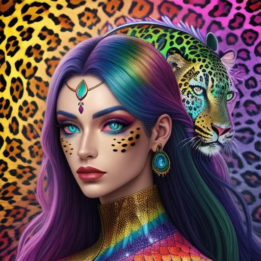 Rainbow Dragon Woman in Astral Cosmic Art