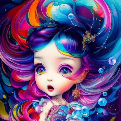 Chibi Angel Blowing Bubbles in Borderlands Style