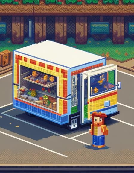 16-bit Pixel Art Food Truck