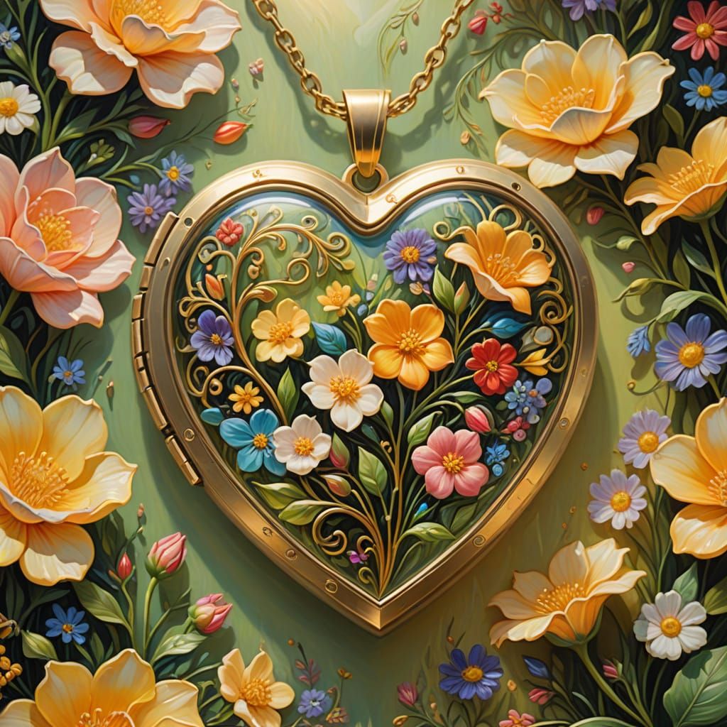 Lush Garden Revealed in Heart Locket: Impressionistic Surrea...