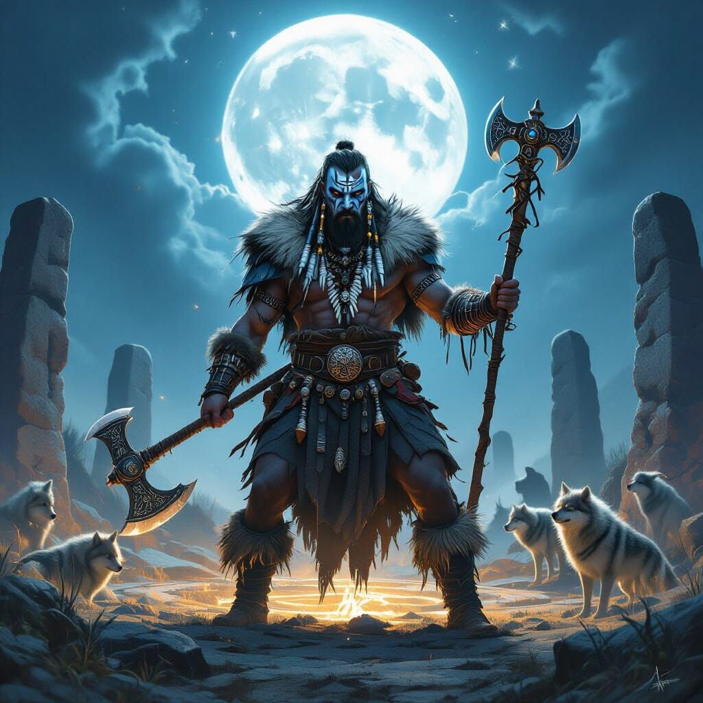 Mystical Norse Warrior-Shaman in Magical Realism Style