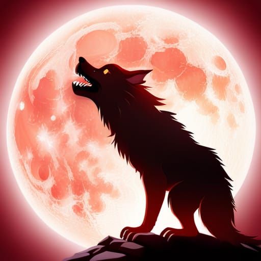Majestic Werewolf Howling at Red Moon