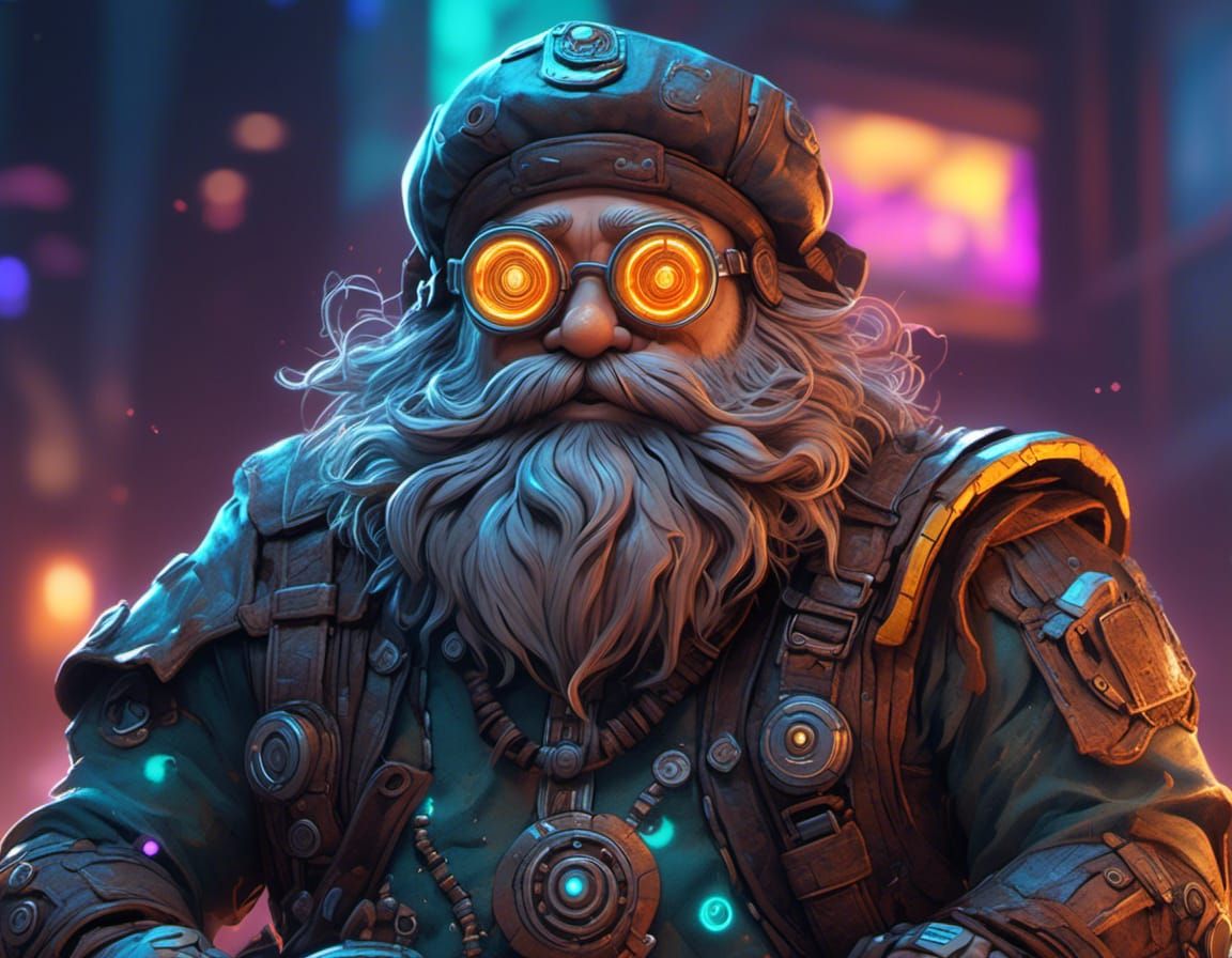 Hyperrealistic Cyberpunk Cyborg Gnome Illustration