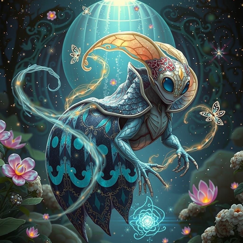 Enchanted Firefly Guardian in Vibrant, Dreamlike Vortex Scen...