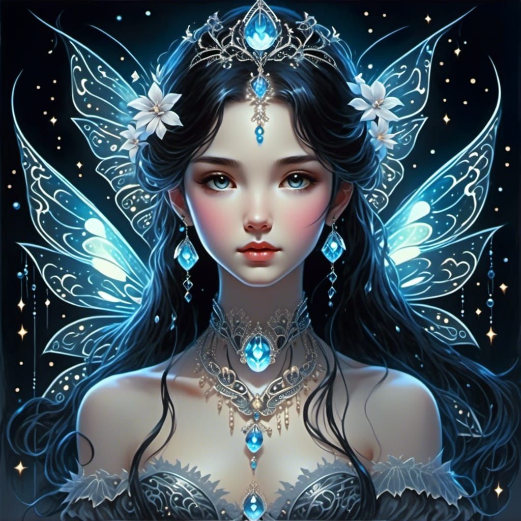 Bioluminescent Fairy in Noir Oil Painting Style